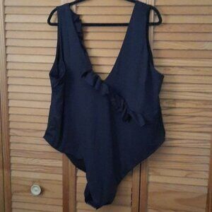 Asos Designs Black Ruffle Vneckline High Cut Swimsuit Size 26